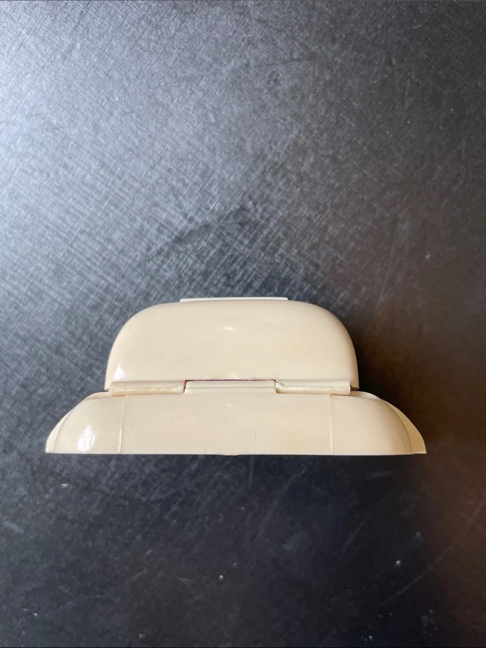 Vtg Dennison Art Deco Ring Box Celluloid Plastic Red Velvet Gold Scroll Accents